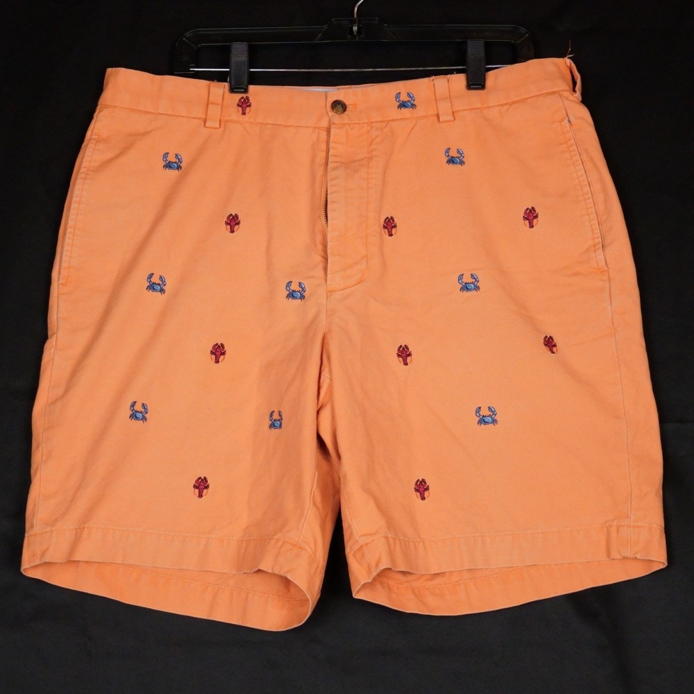 Brooks Brothers Shorts Mens 36 Orange Lobster Crab Embroidered Chino 100% Cotton
